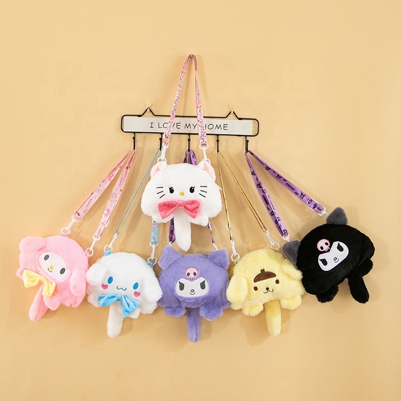 2024 New Kuromi Melody Crossbody Plush Backpack Plush Toy Claw Machine Doll Sanrio Kitty Plush Bag