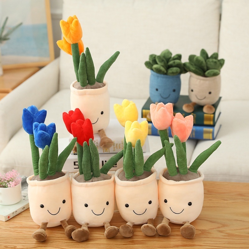 Factory Wholesale Mushroom Plush Toys Flower Plants Potted Mushroom Plant Plush Pillow Toy Tulip Potted Stuffed Flower Plush