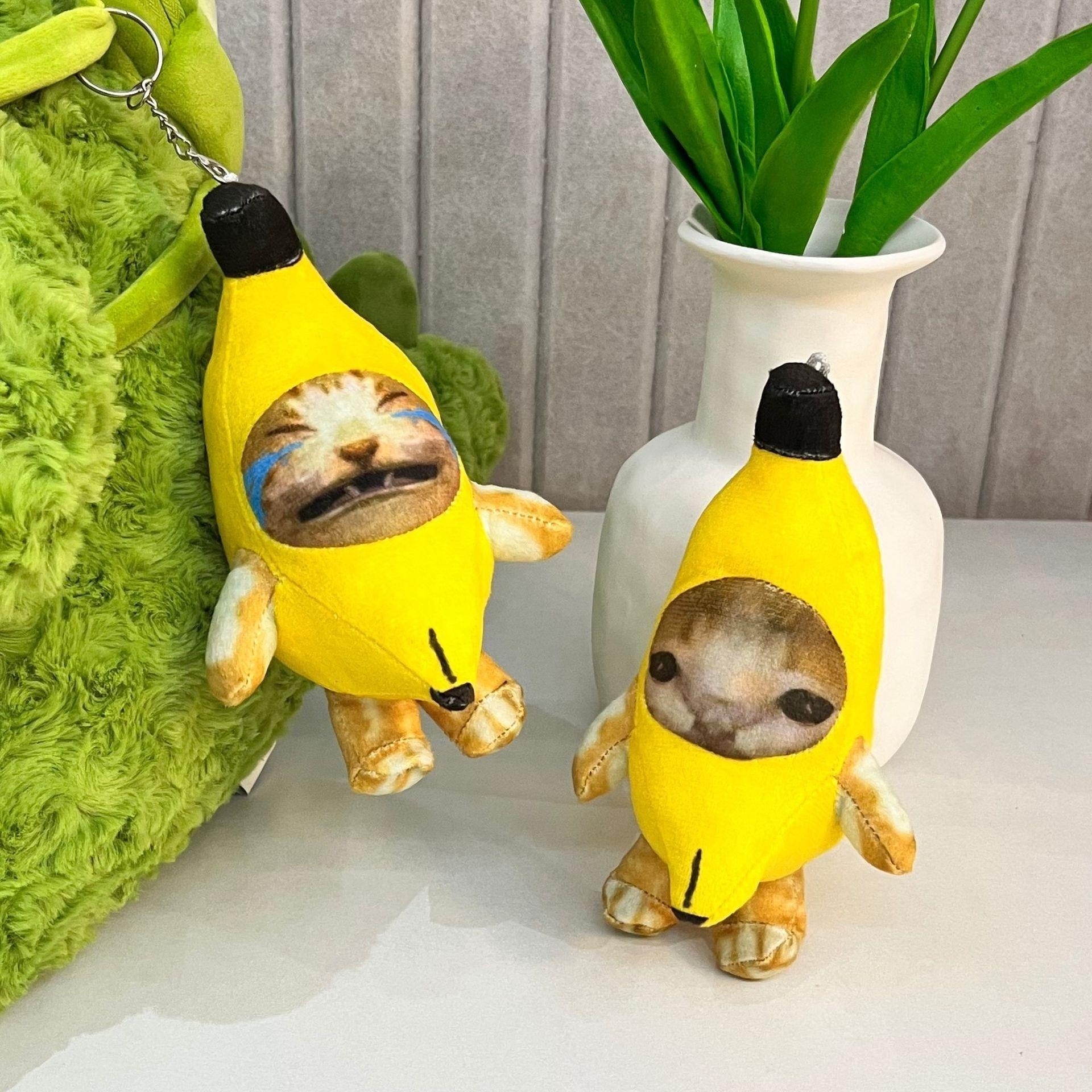 New Crying Happy Banana Cat Doll Voice Plush Toy Funny Voice Pendant  Banana Cat Keychain