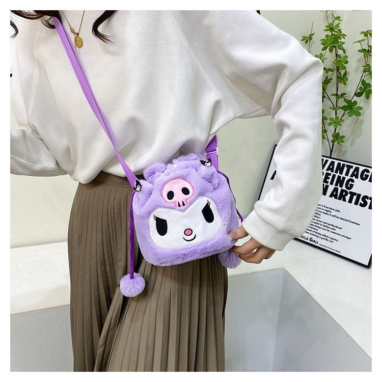 Hot Sale Cheap Fashion Kawaii Kuromi My Melody Plush Shoulder Bag Big Capacity Drawstring Bag Sanrio Accessories Festival Gift