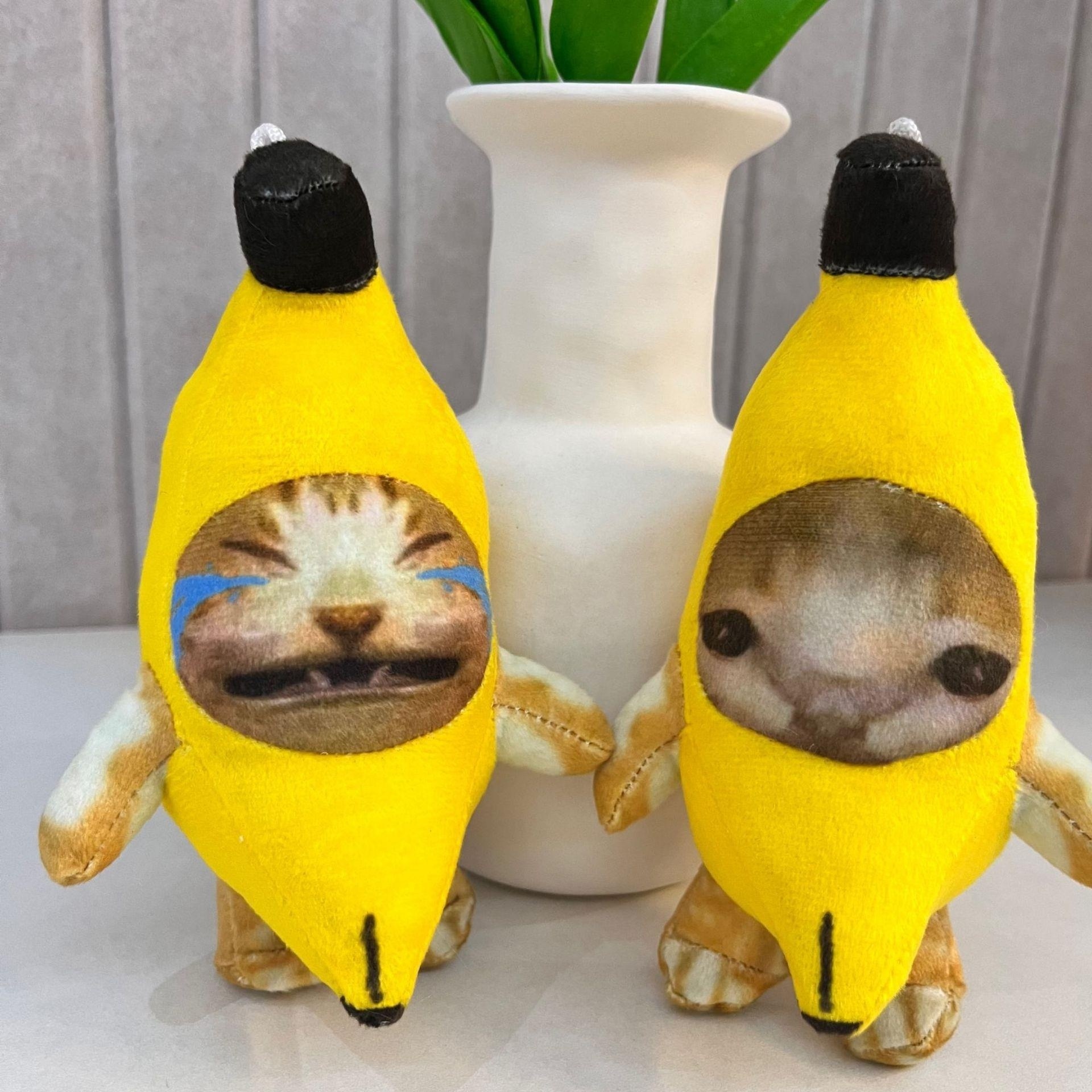 New Crying Happy Banana Cat Doll Voice Plush Toy Funny Voice Pendant  Banana Cat Keychain