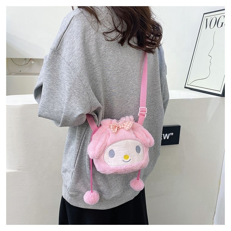 Hot Sale Cheap Fashion Kawaii Kuromi My Melody Plush Shoulder Bag Big Capacity Drawstring Bag Sanrio Accessories Festival Gift