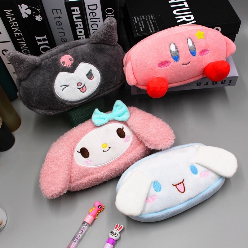 Kawaii Kuromi Cinnamoroll Pencil Case Sanrio Plush Stuffed Toy Stationery Student Box Storage Bag Cosmetic Bag Pencil Case