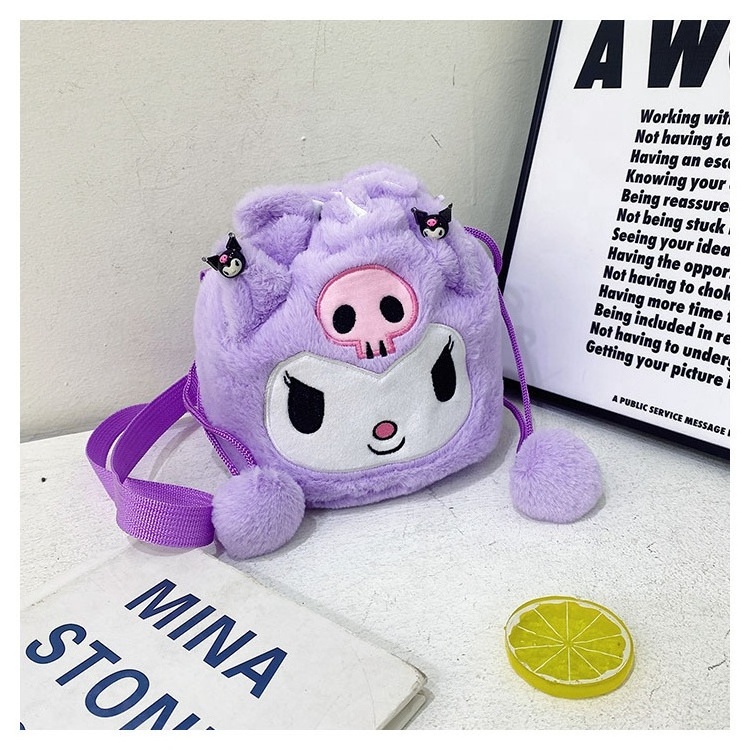 Hot Sale Cheap Fashion Kawaii Kuromi My Melody Plush Shoulder Bag Big Capacity Drawstring Bag Sanrio Accessories Festival Gift