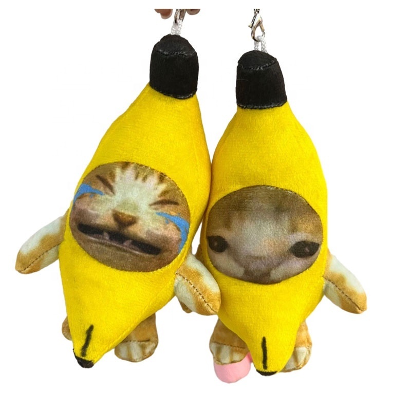 New Crying Happy Banana Cat Doll Voice Plush Toy Funny Voice Pendant  Banana Cat Keychain