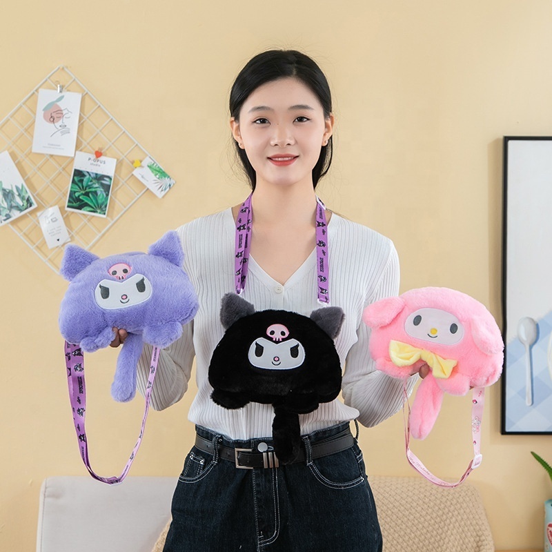 2024 New Kuromi Melody Crossbody Plush Backpack Plush Toy Claw Machine Doll Sanrio Kitty Plush Bag