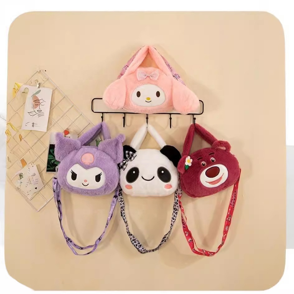 2024 New Sanrio Wallets Plush Coin Purse Bag  Kuromi Doll Portable Crossbody Bag Large Capacity Cartoon Bag