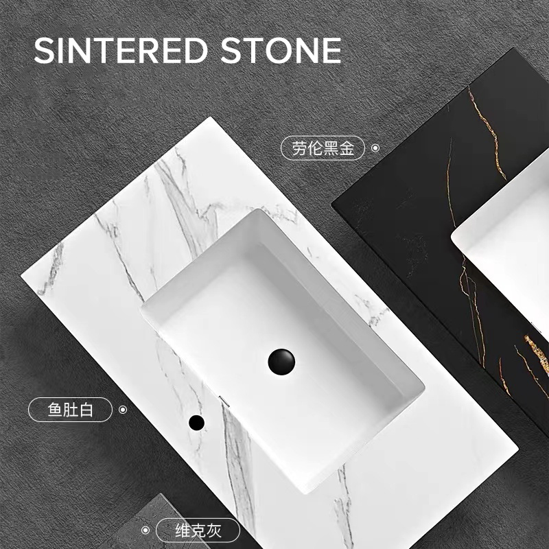 Artificial stone modern luxury countertop lavabo bathroom black marble cabinet hand wash basin vanity top sintered stone sink