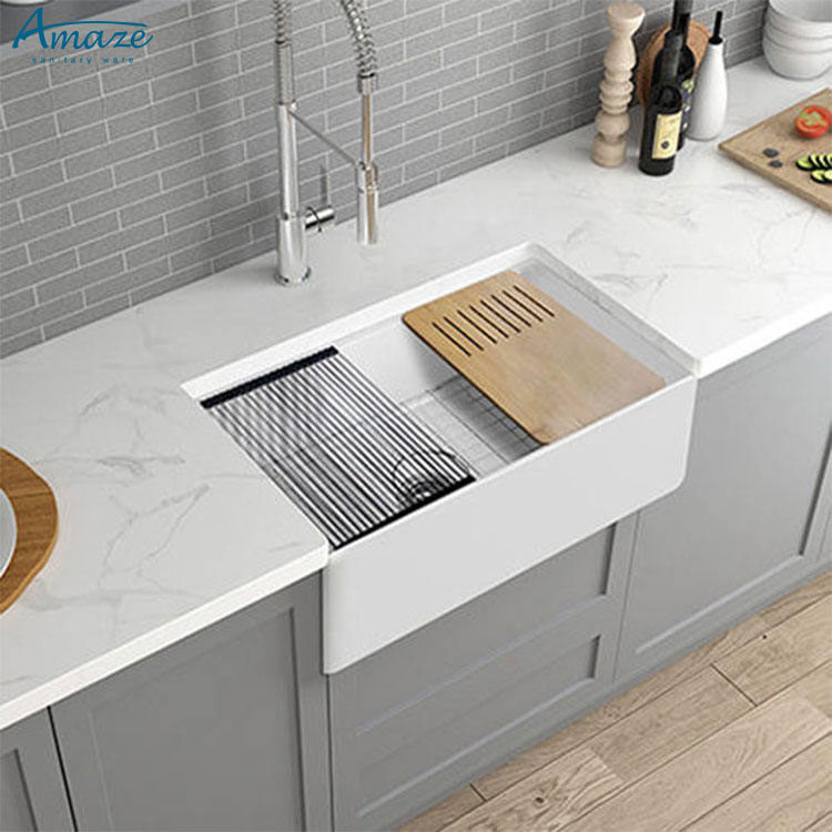 Farmhouse apron with multi-functional cabinets under front ceramic modern kitchen farmer sink