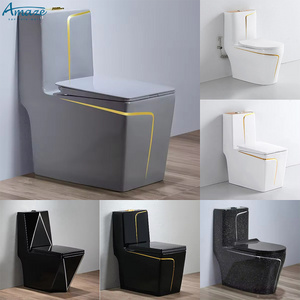 Wholesale luxury porcelain black and gold color s trap bathroom ceramic sanitary ware wc one piece toilet