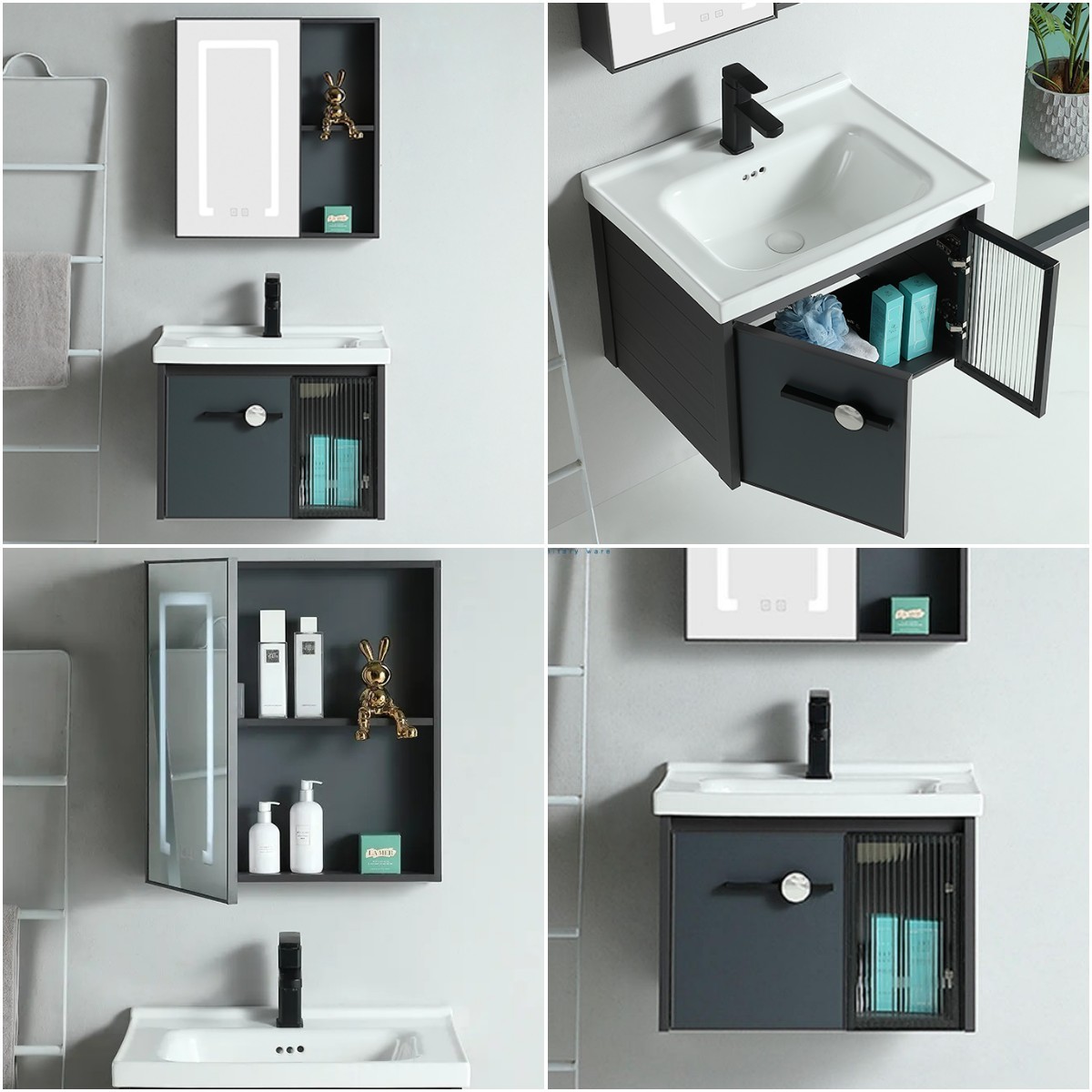 Chaozhou factory design SLATE countertop mordenaluminum wall bathroom cabinet vanity sink