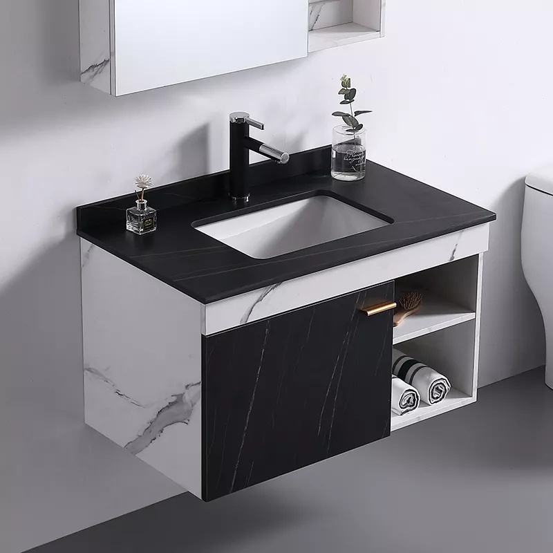 Artificial stone modern luxury countertop lavabo bathroom black marble cabinet hand wash basin vanity top sintered stone sink