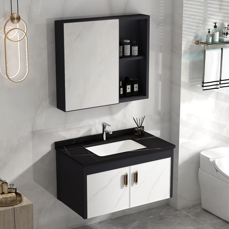 Modern euro style home hotel floating wall hung sintered stone top mirror cabinet set aluminum bathroom vanity