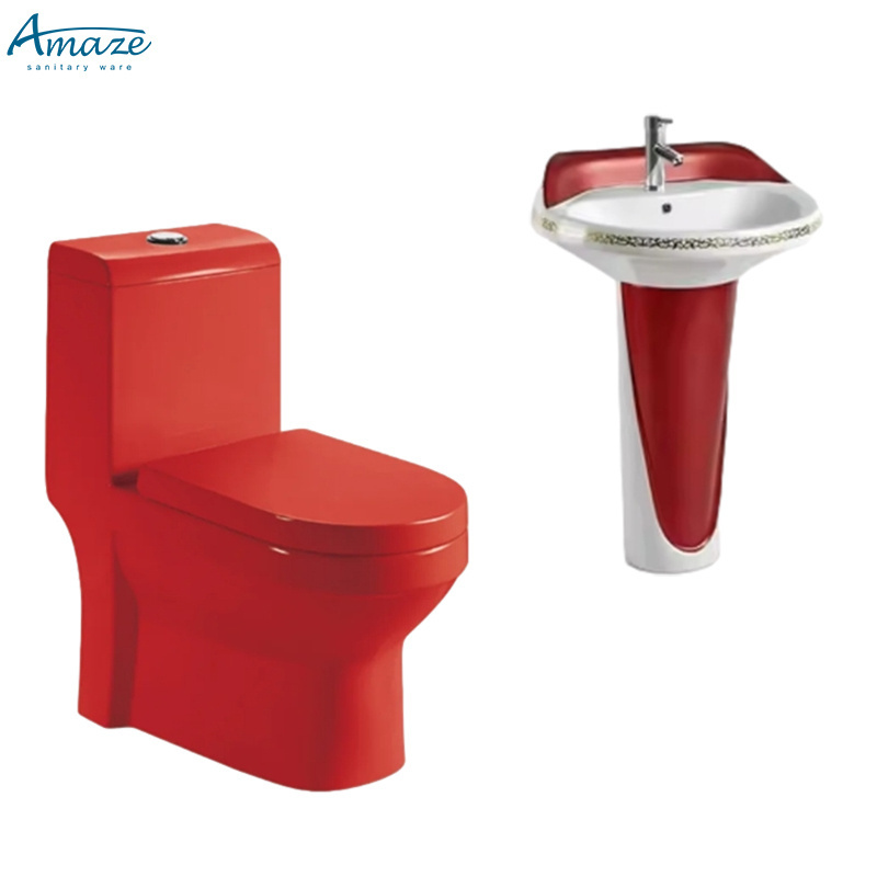 Chaozhou factory direct sales new design double hole jet flush wc red  color one piece toilet for bathroom