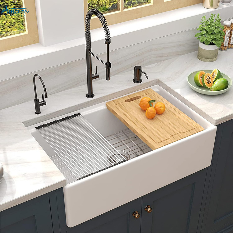 Farmhouse apron with multi-functional cabinets under front ceramic modern kitchen farmer sink