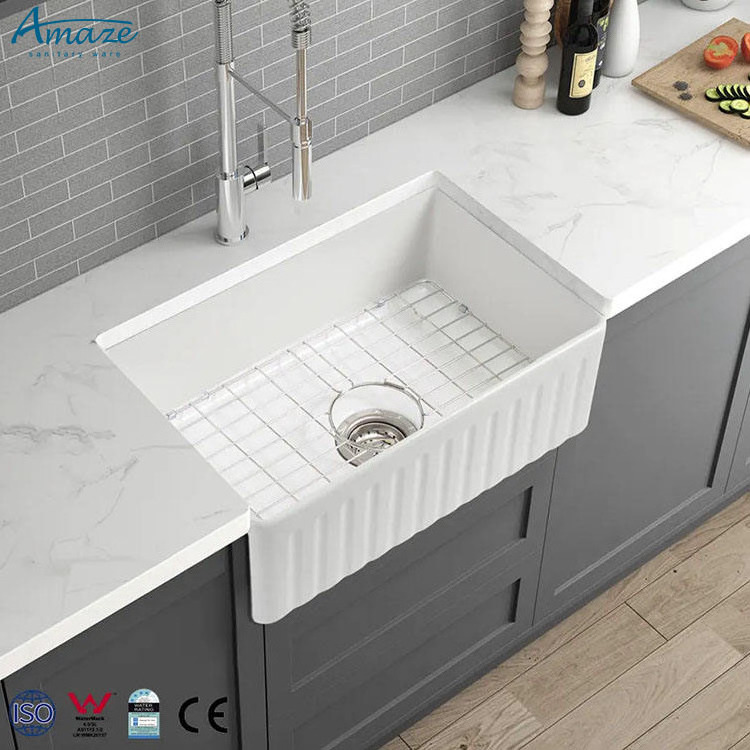 Farmhouse apron with multi-functional cabinets under front ceramic modern kitchen farmer sink