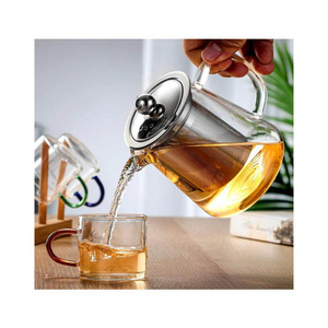 Kettle tea coffee borosilicate glass pitcher glass carafe with stainless steel flow lid glass body water kettles parts kettles