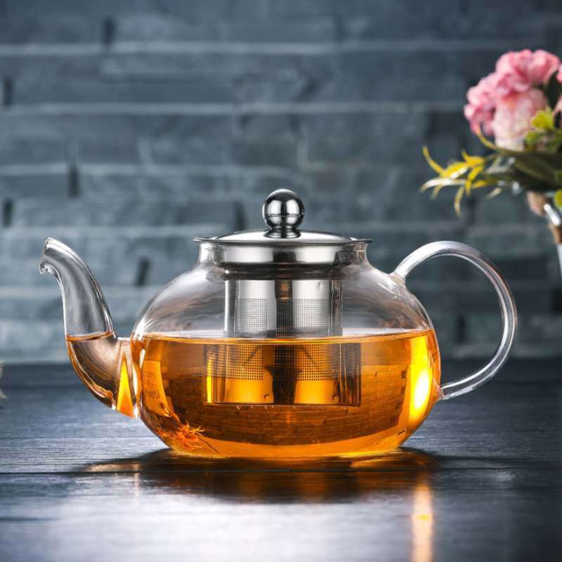 Heat Resistant Plastic Handle Glass Teapot Tea Pot With Stainless Steel Infuser