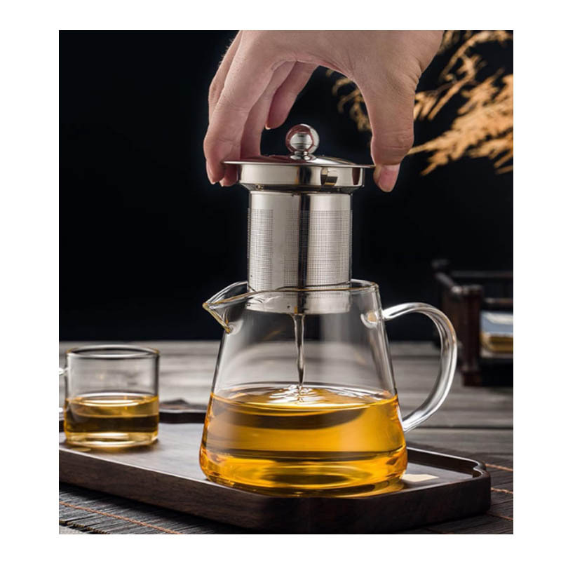 Pitcher glass carafe with stainless steel flow lid 2 in 1 tea maker glass kettle teapot borosilicate glass kettle