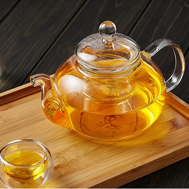 Factory direct sale 600/800 /1000 ml clear high borosilicate heat resistant glass teapot with infuser