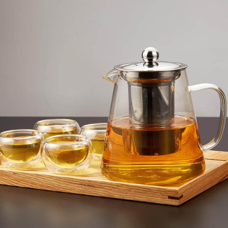 Pitcher glass carafe with stainless steel flow lid 2 in 1 tea maker glass kettle teapot borosilicate glass kettle