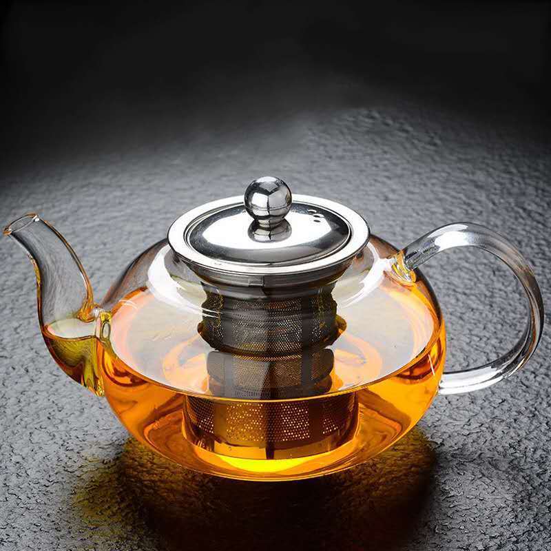 Heat Resistant Plastic Handle Glass Teapot Tea Pot With Stainless Steel Infuser