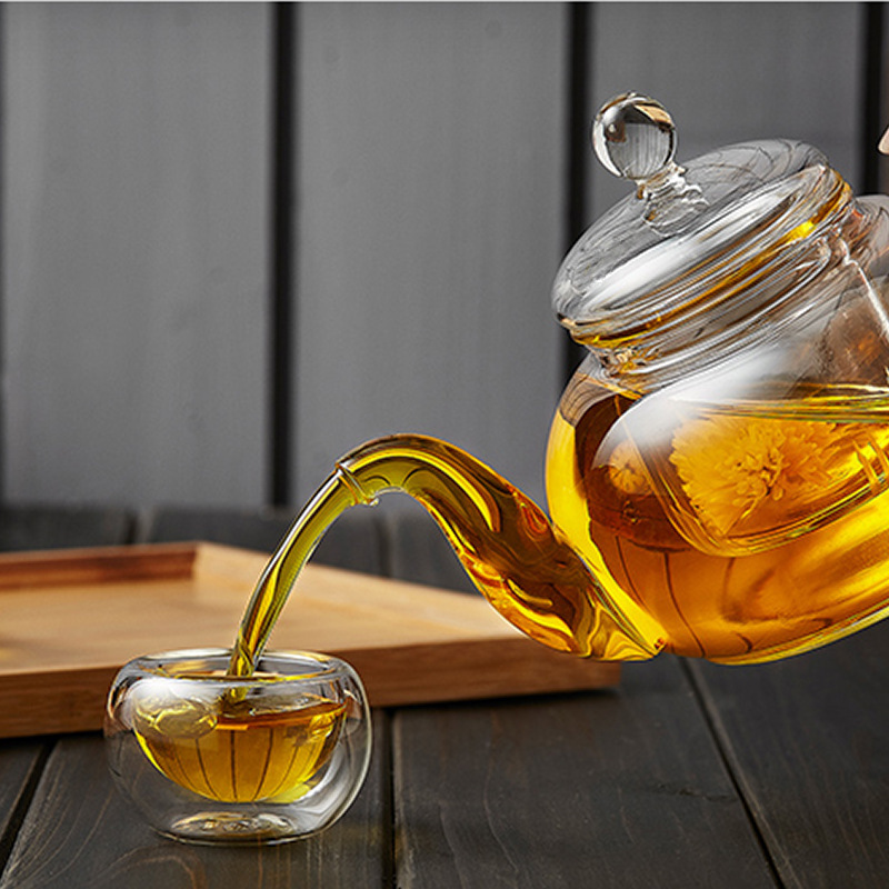 Factory direct sale 600/800 /1000 ml clear high borosilicate heat resistant glass teapot with infuser