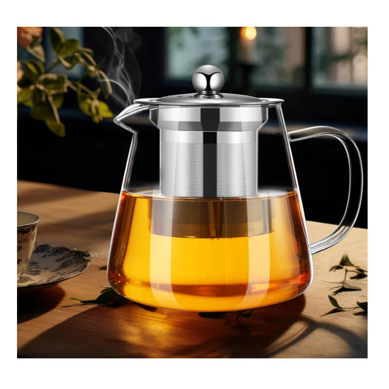 Pitcher glass carafe with stainless steel flow lid 2 in 1 tea maker glass kettle teapot borosilicate glass kettle