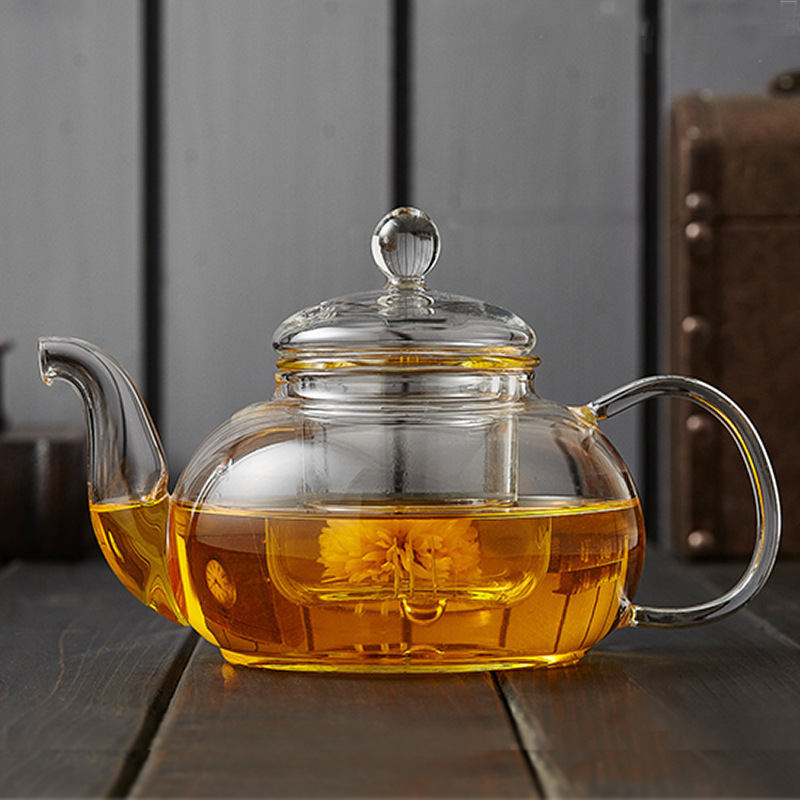 Factory direct sale 600/800 /1000 ml clear high borosilicate heat resistant glass teapot with infuser