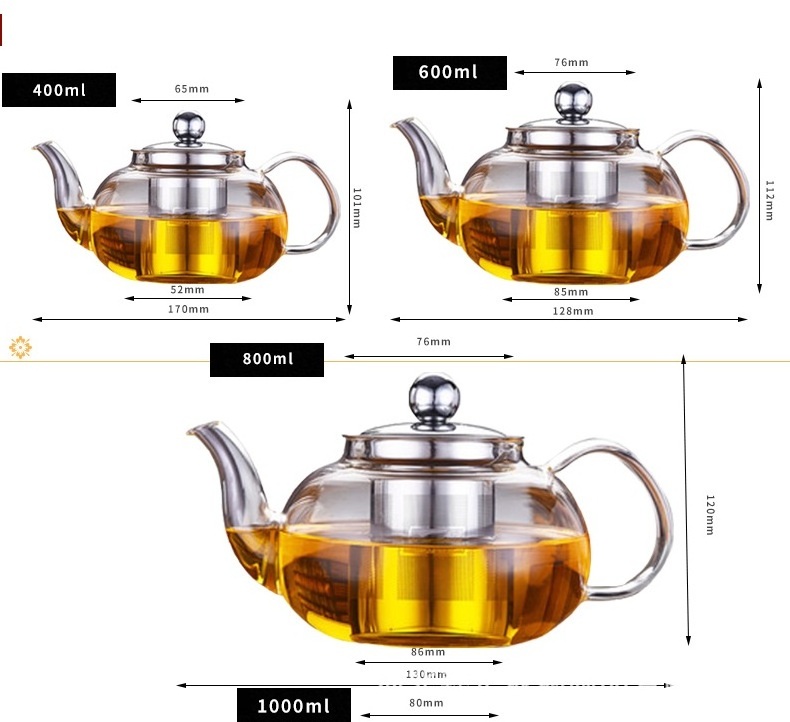 Heat Resistant Plastic Handle Glass Teapot Tea Pot With Stainless Steel Infuser