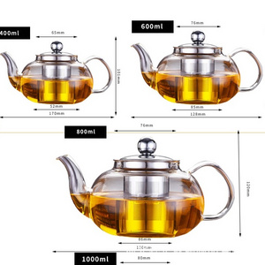 Heat Resistant Plastic Handle Glass Teapot Tea Pot With Stainless Steel Infuser