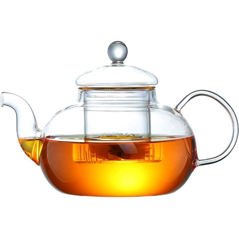 Factory direct sale 600/800 /1000 ml clear high borosilicate heat resistant glass teapot with infuser