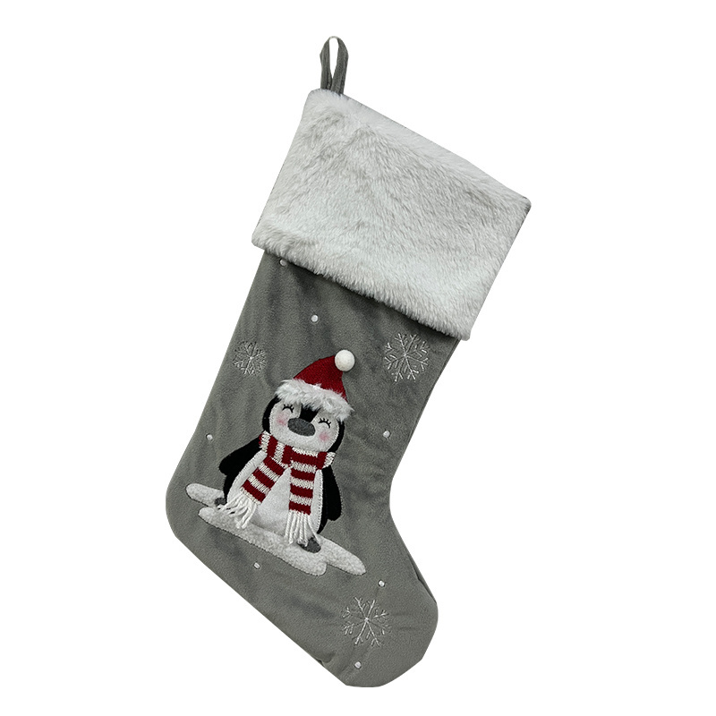 BSCI Factory Direct Grey Christmas Stocking Plush Tree Hanging Ornaments Cartoon Animal Dog Fox Pet Stocking