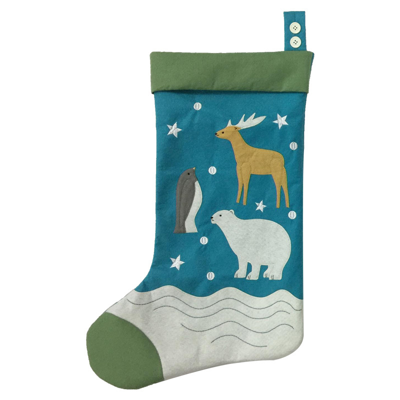 Wholesale Christmas Gifts Stocking Embroidery Candy Bag Fireplace Hanging Decor North Hole Polar Bear Felt Christmas Stockings