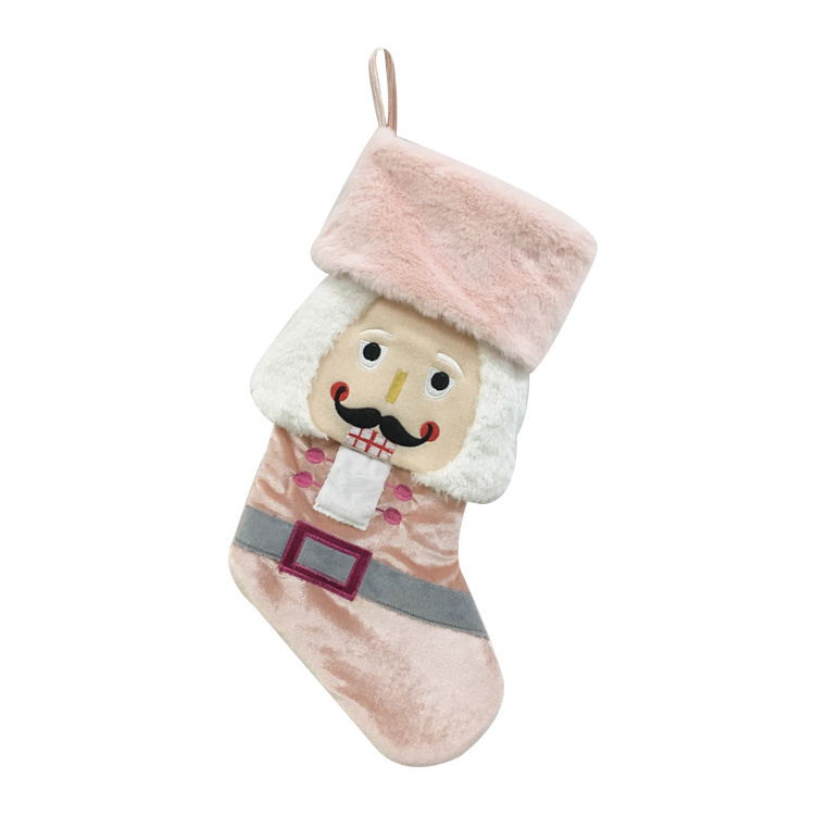 Velvet Xmas Stocking European design decoration Holiday gift Sock Custom Nutcracker Christmas Stocking Pink