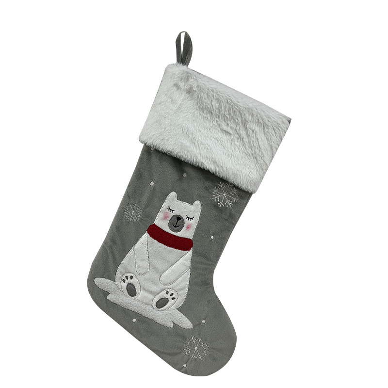 BSCI Factory Direct Grey Christmas Stocking Plush Tree Hanging Ornaments Cartoon Animal Dog Fox Pet Stocking