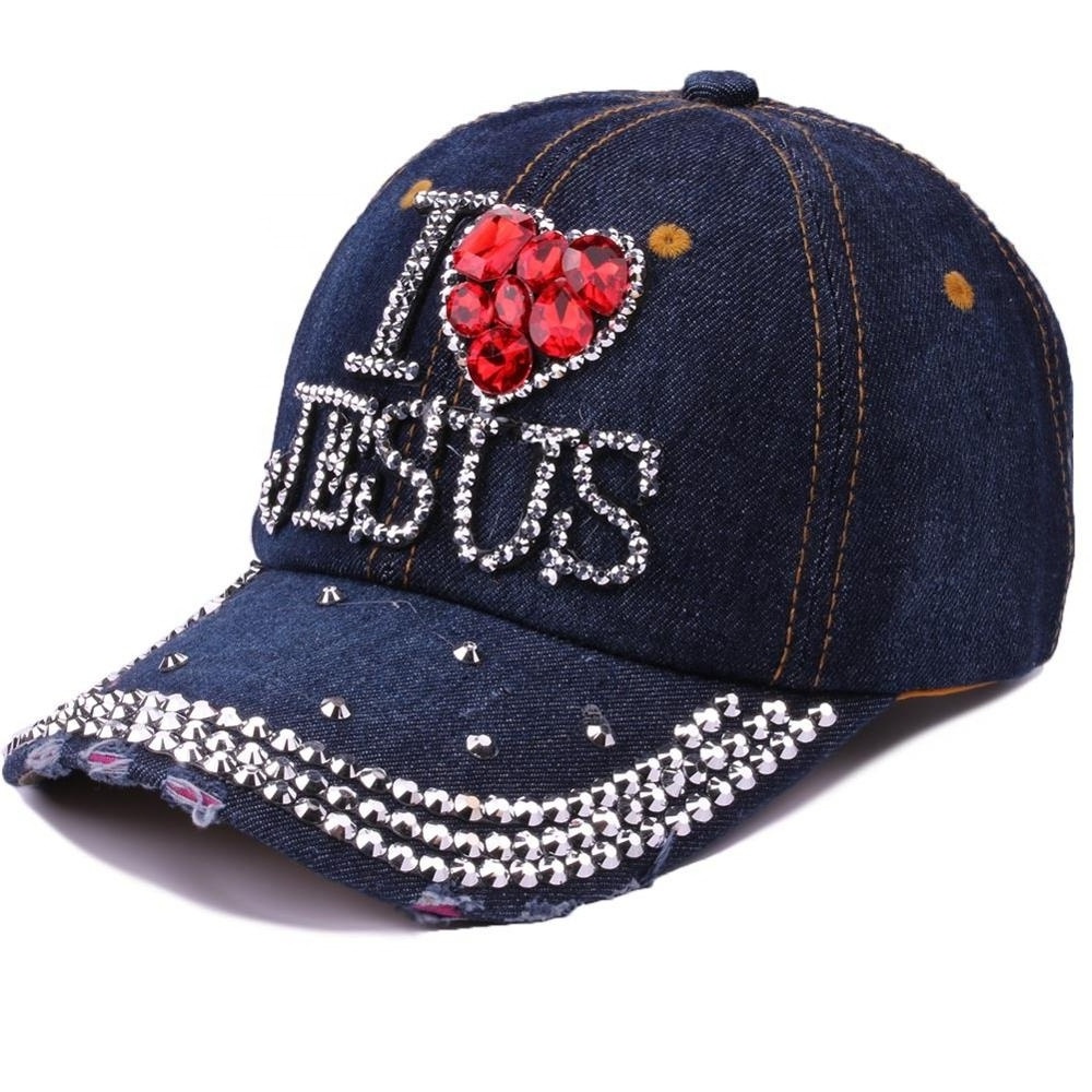 Custom Rhinestone I Love Jesus Summer Hats Women Ladies Baseball Cap