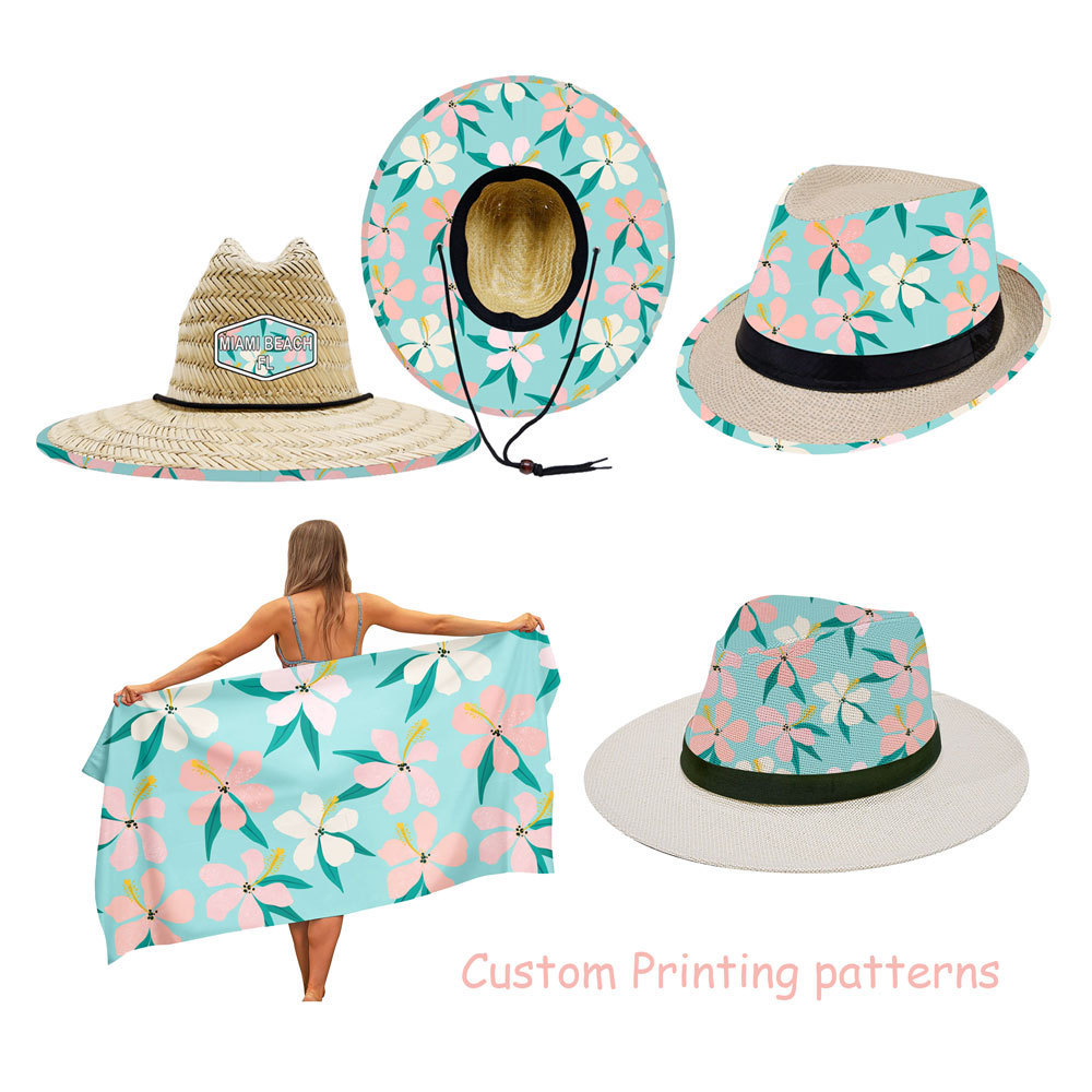 New Beach Towel Customized Free Design Promotional Printed Hat Sets USA American Flag Straw Hat