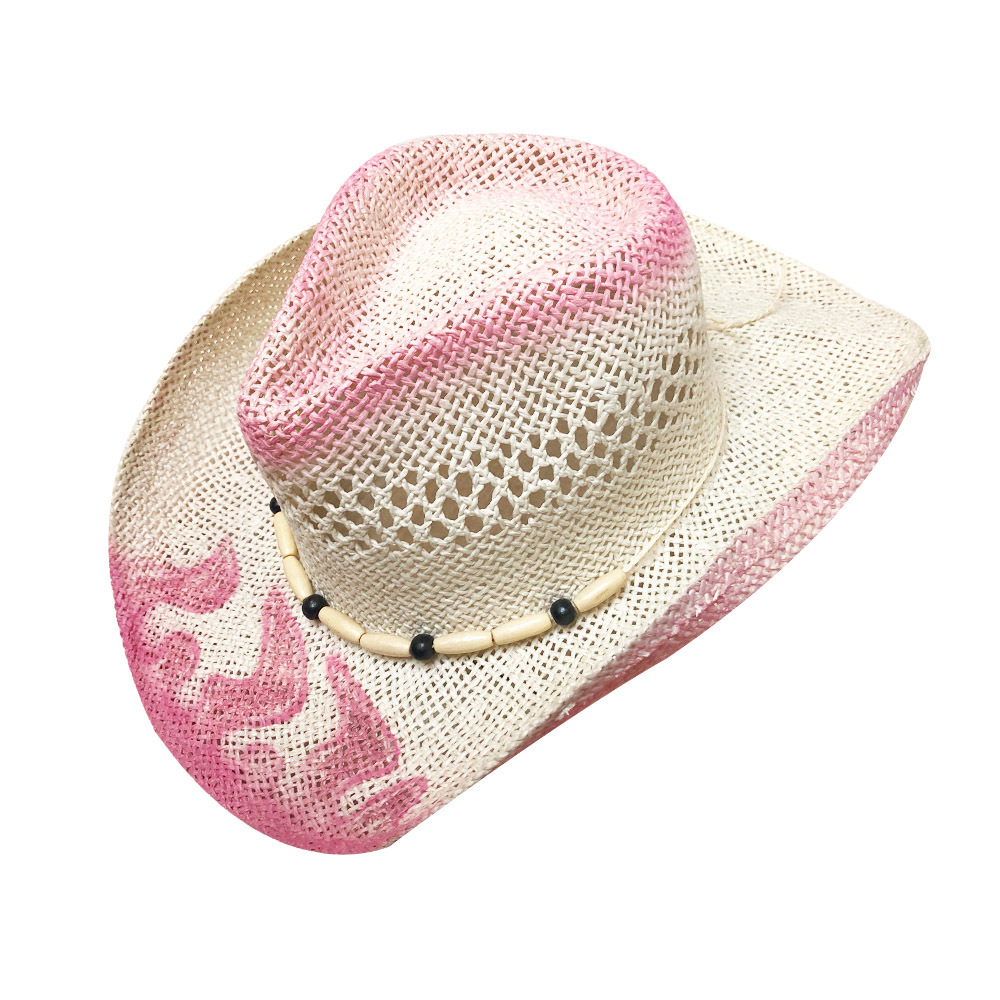 summer wooden bead decorate pink painting white custom cowboy hat