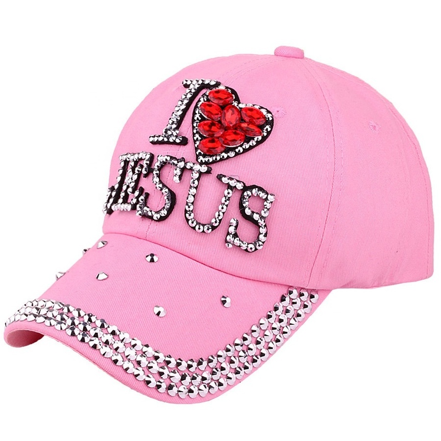 Custom Rhinestone I Love Jesus Summer Hats Women Ladies Baseball Cap