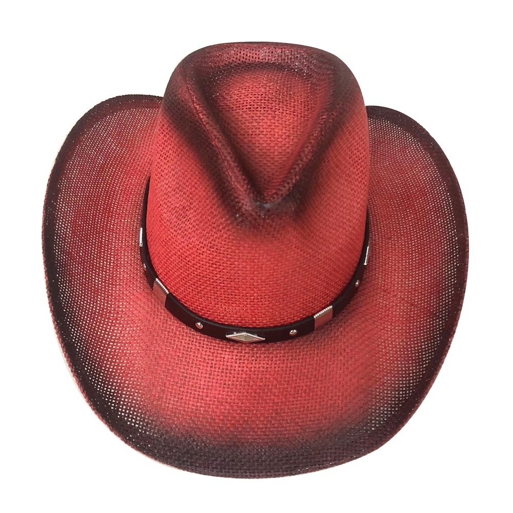 China Cheap Leather Band Red Type Straw Cowboy Hat