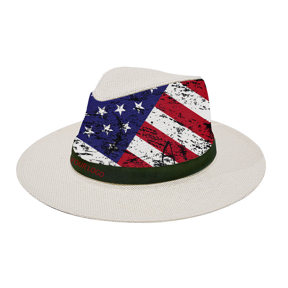 New Beach Towel Customized Free Design Promotional Printed Hat Sets USA American Flag Straw Hat