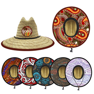 Wholesale Polynesia Print Sombreros De Paja Para Sun-proof  Wide Brim Lifeguard Straw Hat