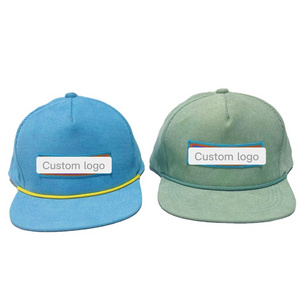 New Design Custom Logo Patch Baseball Cap Curved Brim Flat Bill Gorras Corduroy Adjustable 5 Panels Snapback Cap With Rope