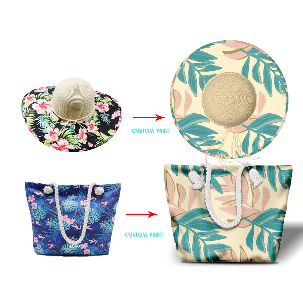 Wholesale Large Tote Bag with Straw Sun Hat Bag Summer Ladies Beach Hat Customized Woman Hat And Bag Set