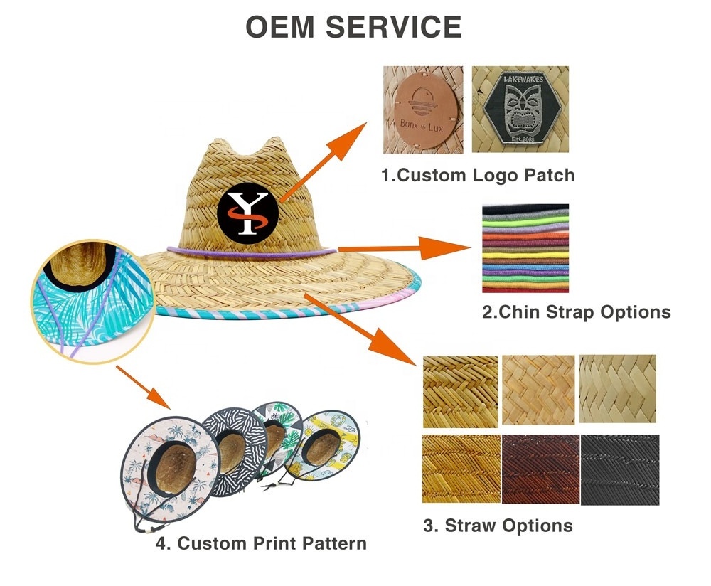 Custom Sombrero Vaquero mujer Wholesale Summer Lifeguard Embroidered Straw Farmer Hats