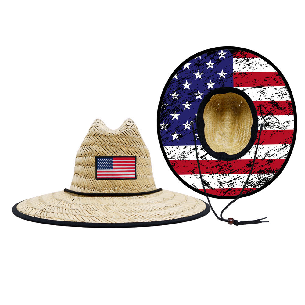 New Beach Towel Customized Free Design Promotional Printed Hat Sets USA American Flag Straw Hat