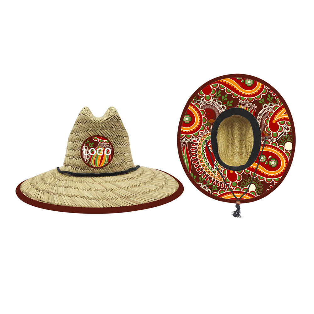 Wholesale Polynesia Print Sombreros De Paja Para Sun-proof  Wide Brim Lifeguard Straw Hat