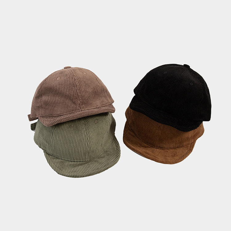 Corduroy Soft Short Brim Baseball Cap Flip Up Short Bill Flat Snapback Hats Winter Dad Cap Embroidered Logo