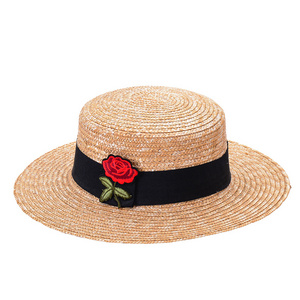 Factory Handwoven Skimmer Natural Wheat Straw Braid Flat Top Hat